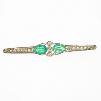 MS5975 Diamond & Emerald Bar Brooch