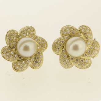 MS6773 Pearl & Diamond Cluster Earrings