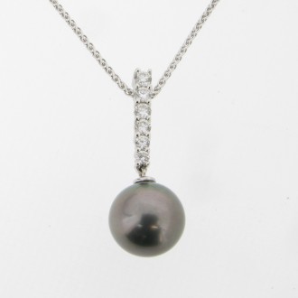 PD0112 Black Cultured Pearl Pendant & Diamonds
