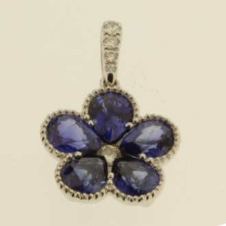 PO0277 18ct Sapphire & Diamond Flower Pendant