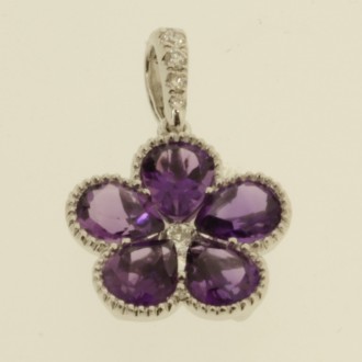 PO0278 18ct Amethyst & Diamond Flower Pendant