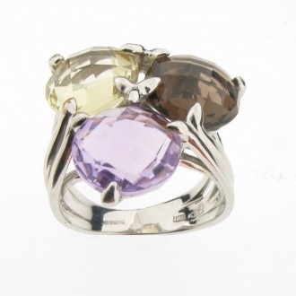 RO0047 18ct Amethyst & Lemon & Smoky Quartz Ring