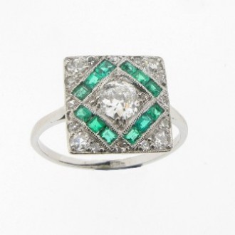 MS0540 Art Deco Emerald & Diamond Ring