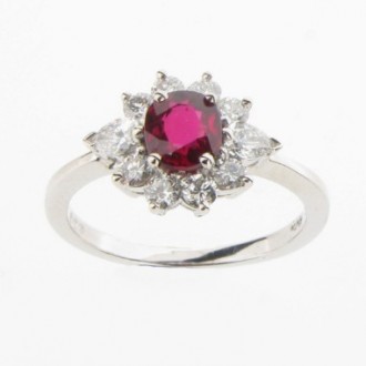 MS2276 Oval Ruby & Diamond Cluster Ring