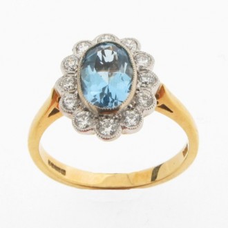 RM0024  Aquamarine & Diamond Cluster Ring