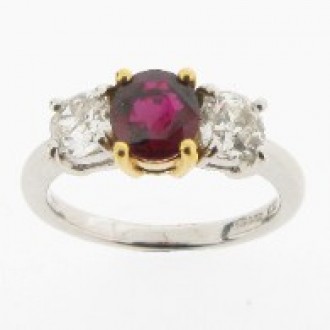 RR0009 Oval Ruby & Diamond Three Stone Ring
