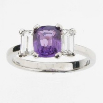 RS0039 Violet Sapphire & Diamond Three Stone Ring